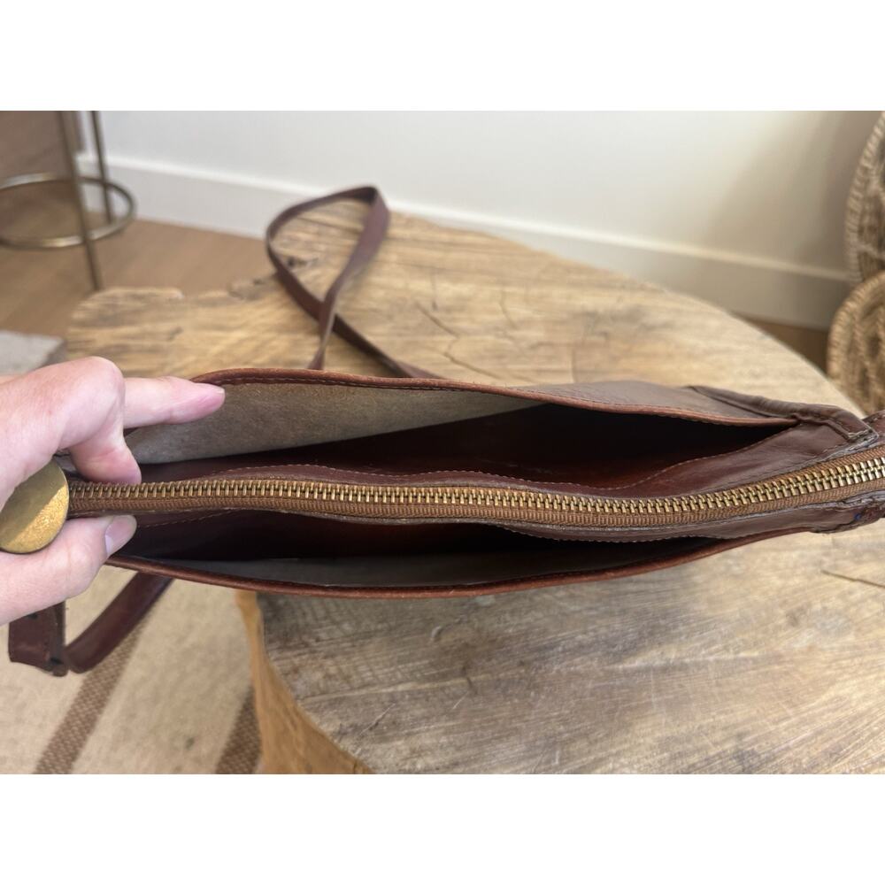 Vintage Brahmin Cognac Brown Leather Crossbody Zip Purse USA Classic Medium - Picture 13 of 15